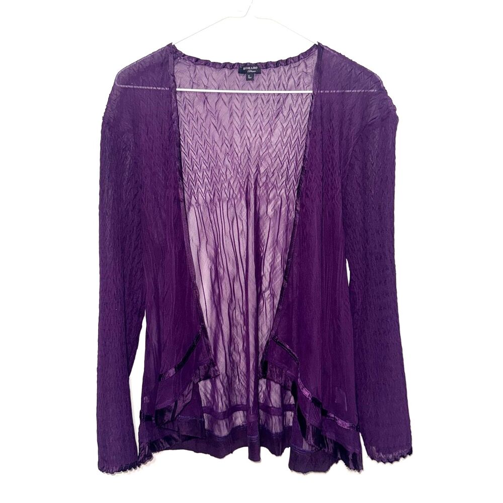 Komarov Sheer Puckered Cardigan - Purple L